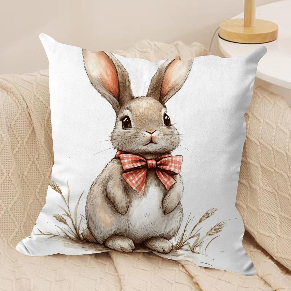 Cute Easter Bunny Cushion Cover Short plush Doublesided Print Square Throw Pillow Covers Sofa Home Cushion Decor