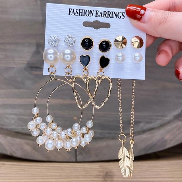 17KM Mode Perle Creolen Set Für Frauen Geometirc Gold Metall Kreis Creolen Brincos 2021 Trend Schmuck Geschenk