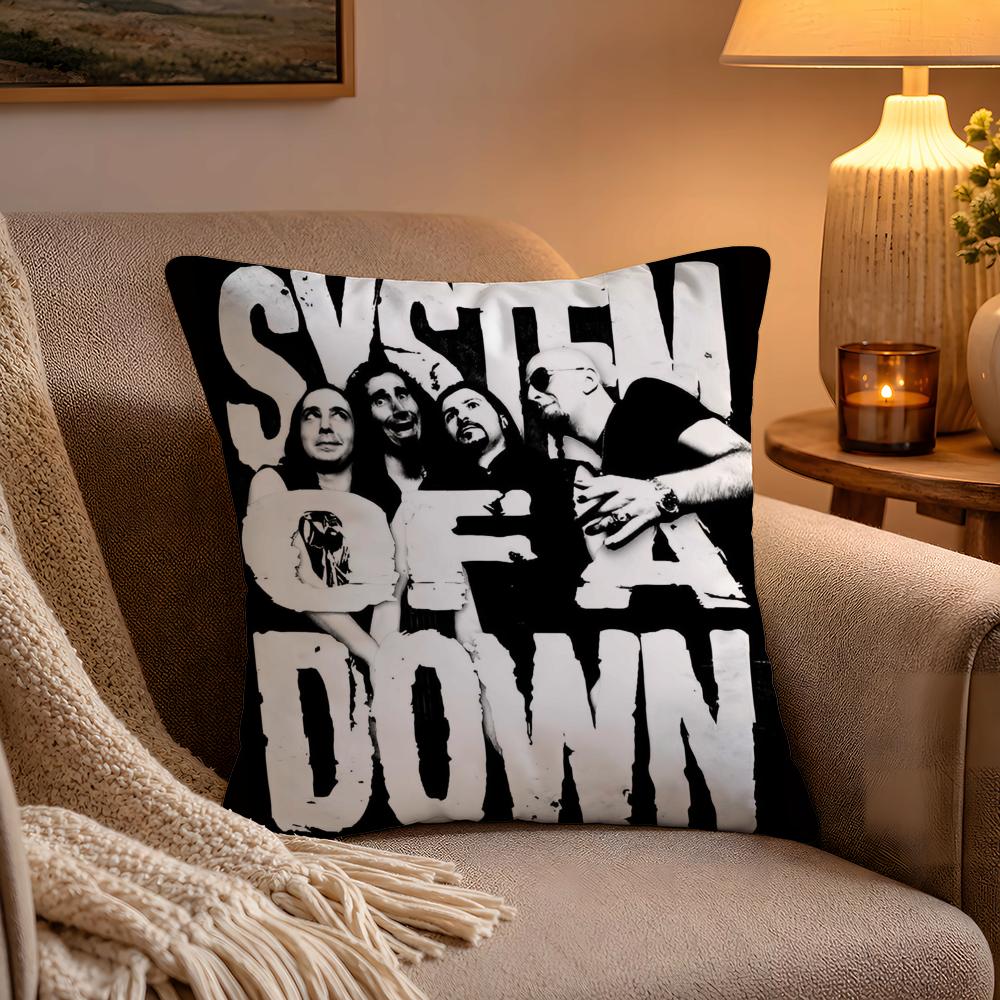 Hot Rock Band SSystem Of A Down Pillow Case Soft Plush Cushion Cover Double Print and Invisible Zipper for Sofa Home Car Use