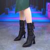 Fashion Pointed Toe Elegant Heeled Women's Half High Boots Autumn Winter Fleece-Lined Ladies Mid Calf Shoes Leather Goth New In Footwear