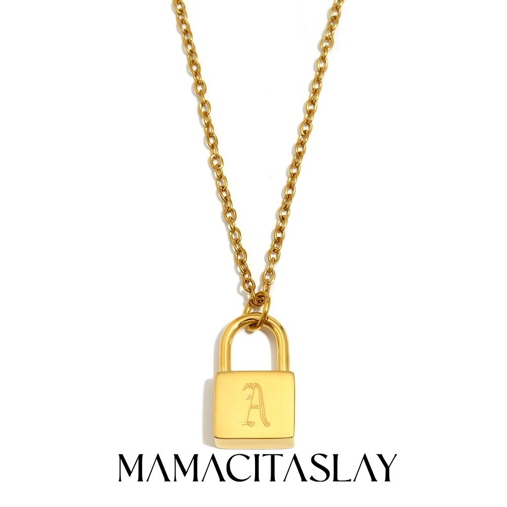 MamacitaSlay 316L Stainless Steel Ancient Letters Engaged Lock Pendant Necklace 18K Gold Plated Waterproof Neck Jewelry Gift