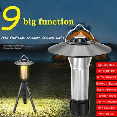 9 In 1 Multi-function Camping Lantern Portable Outdoor Waterproof Rechargeable Flashlight With Magnet Emergency Light Tent Lamp