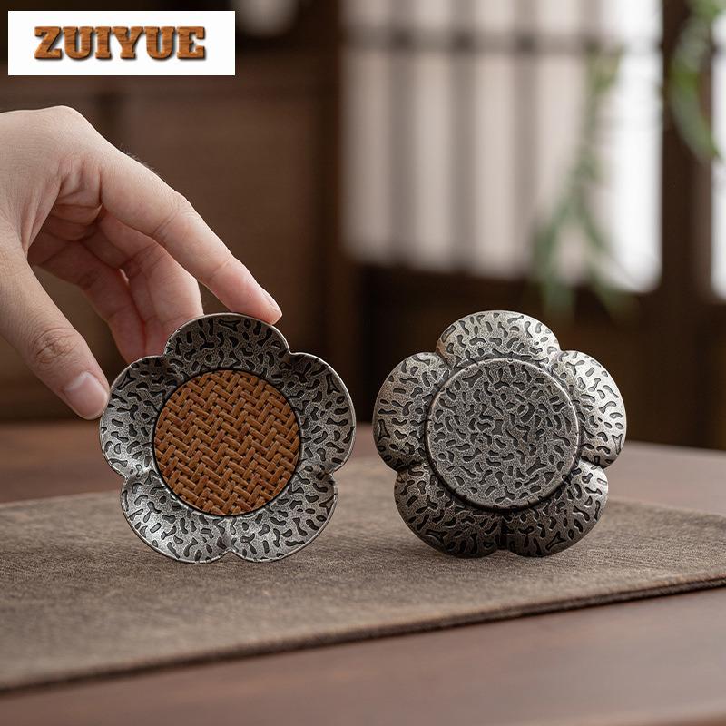 Alloy Rattan Coasters Retro Hot Pad For Coffee Cups Saucer Heat Insulation Placemats Teacup Base For Tea Supplies Decoration