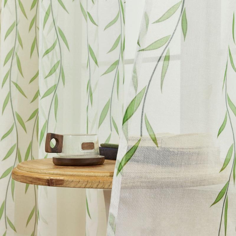 Blumig bedruckte transparente Vorhänge - Lichtfilternder Voile-Schal für Balkon, Erkerfenster, Wohnzimmer, Raumteiler & Privatsphäre