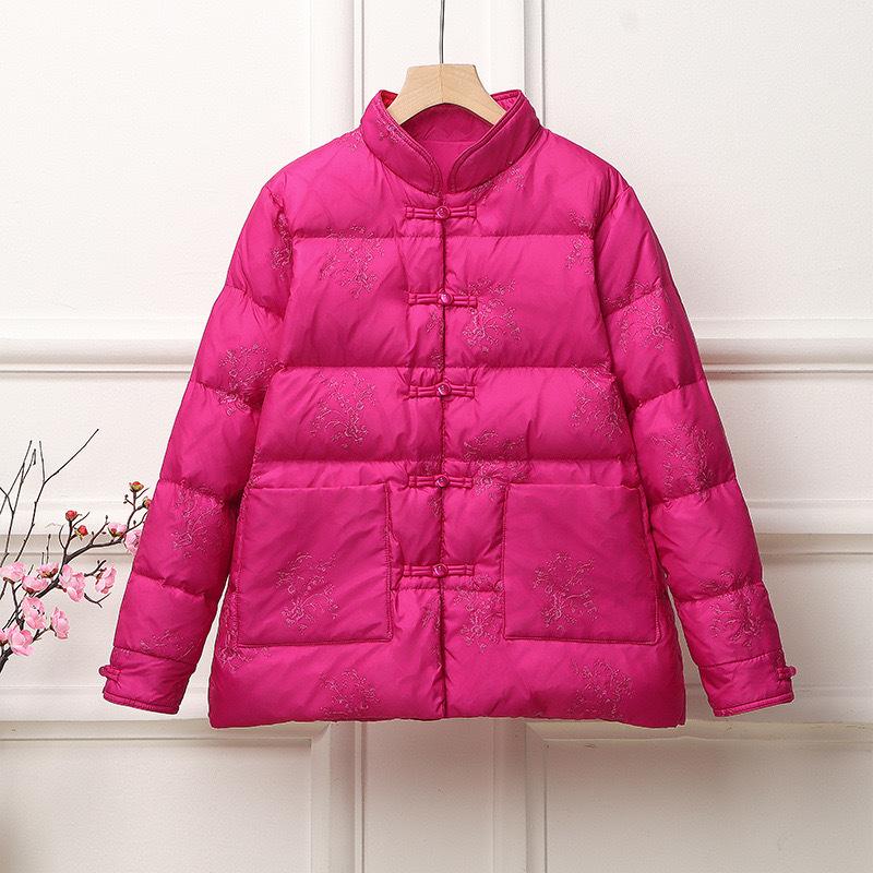 

Ретро вышитая пуховая куртка женская куртка из среднего утиного пуха легкая и повседневная универсальная теплая куртка партия XXL