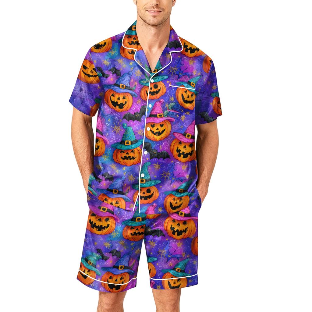 Herren Kurzarm-Pyjama-Set Button-Down-Hemd mit Saum und passender Hose Weiche Freizeit-Schlafkleidung Erhältlich in den Größen S bis XXXXL
