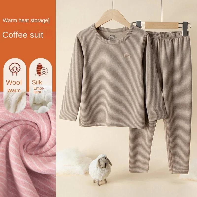 Εφηβικές Παιδικές Πιτζάμες Ζεστά Ρούχα Μάλλινα Μεταξωτά Θερμικά Εσώρουχα Σετ Παχύ Βουρτσισμένο Ύφασμα Βρεφικά Αγόρια Κορίτσια Πυζά 2τμχ