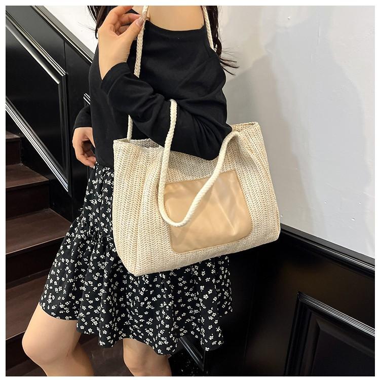 2025 spring large-capacity Internet celebrity bag women's tide weaving fashion shoulder women's bag straw weaving leisure foreign style tote bag