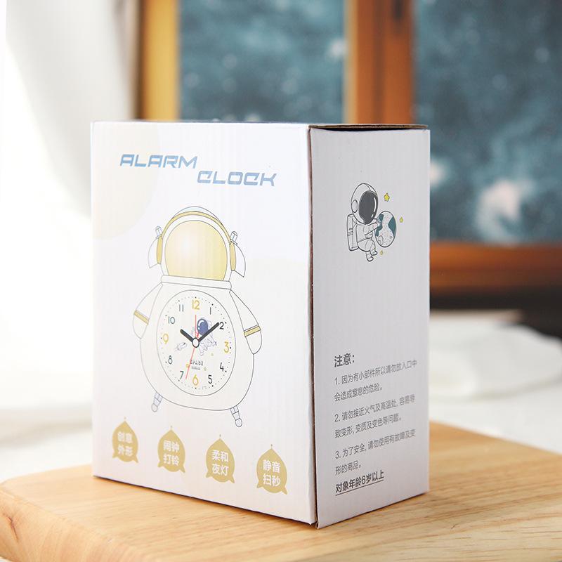 Children's Bedside Luminous Sweeping and Silently Walking On Second Bedside Cartoon Astronaut Ringing Alarm Clock