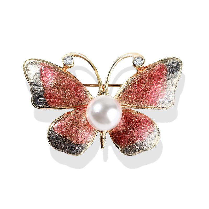 Premium Glitter Enamel Butterfly Brooch with Pearl – Elegant Women s Accessory