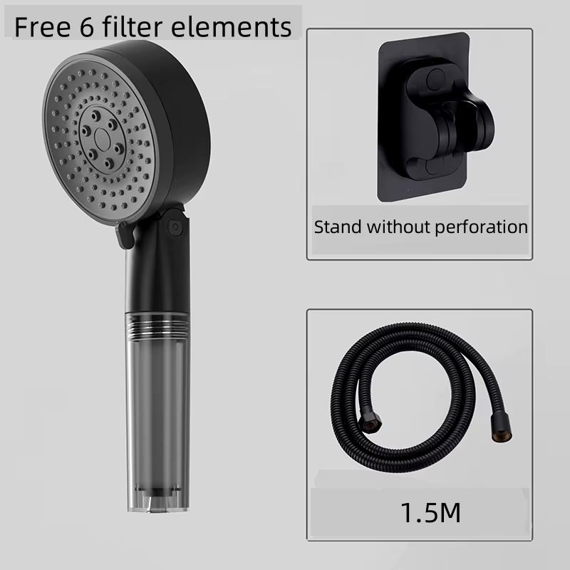 

2024 Нова Побутова Фільтруюча Турбована Душова Лійка Регулювання 3-Швидкості Множинний Фільтр Зупинка Води 1 Кнопкою Набір для Душу у Ванну