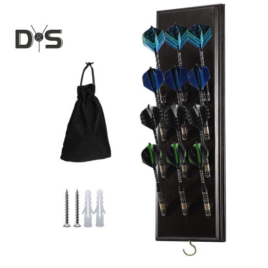 Duvara Monte Dart Tutucu Ahşap Dartlık 12 Uçlu Dart Standı Metal Kancalı ve Aksesuar Saklama Çantalı Teşhir Rafı