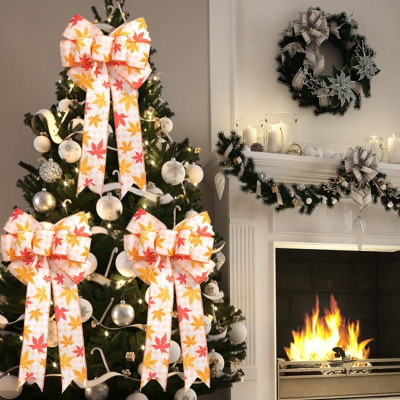 Thanksgiving Party Bow Decoration with Maple Leaf and Pumpkin Design DoubleLayer