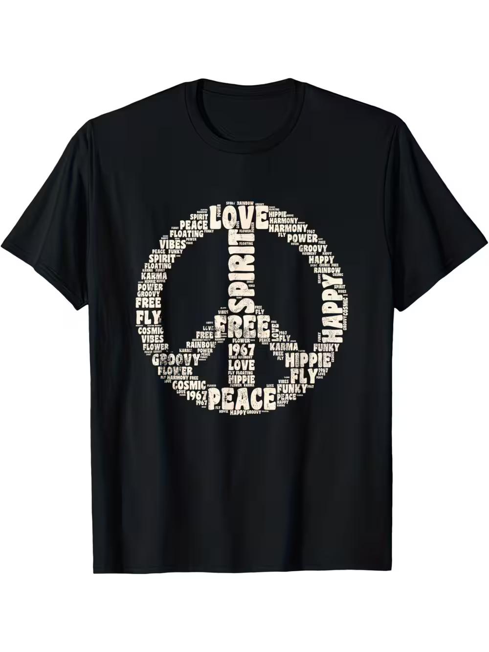 60s 70s Retro Peace Symbol T-Shirt - Hippie Costume with Vintage Peace Sign & Love S