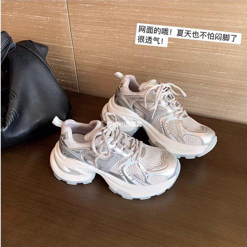 Four Seasons Platform Daddy Shoes Women's 2025 Summer Korean Edition Breathable Versatile Lightweight Non-slip Casual Sneakers Trendy and Comfortable