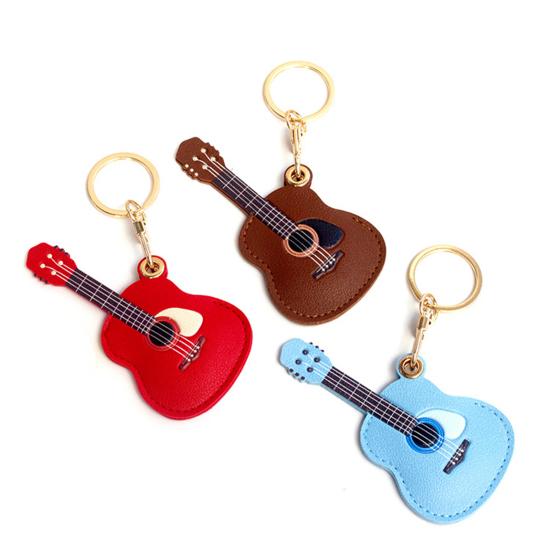 Keychain Pendant Musical Style Faux Leather Guitar Charm Keyring Access Card Holder Schoolbag Key Pendant Keychain Accessories