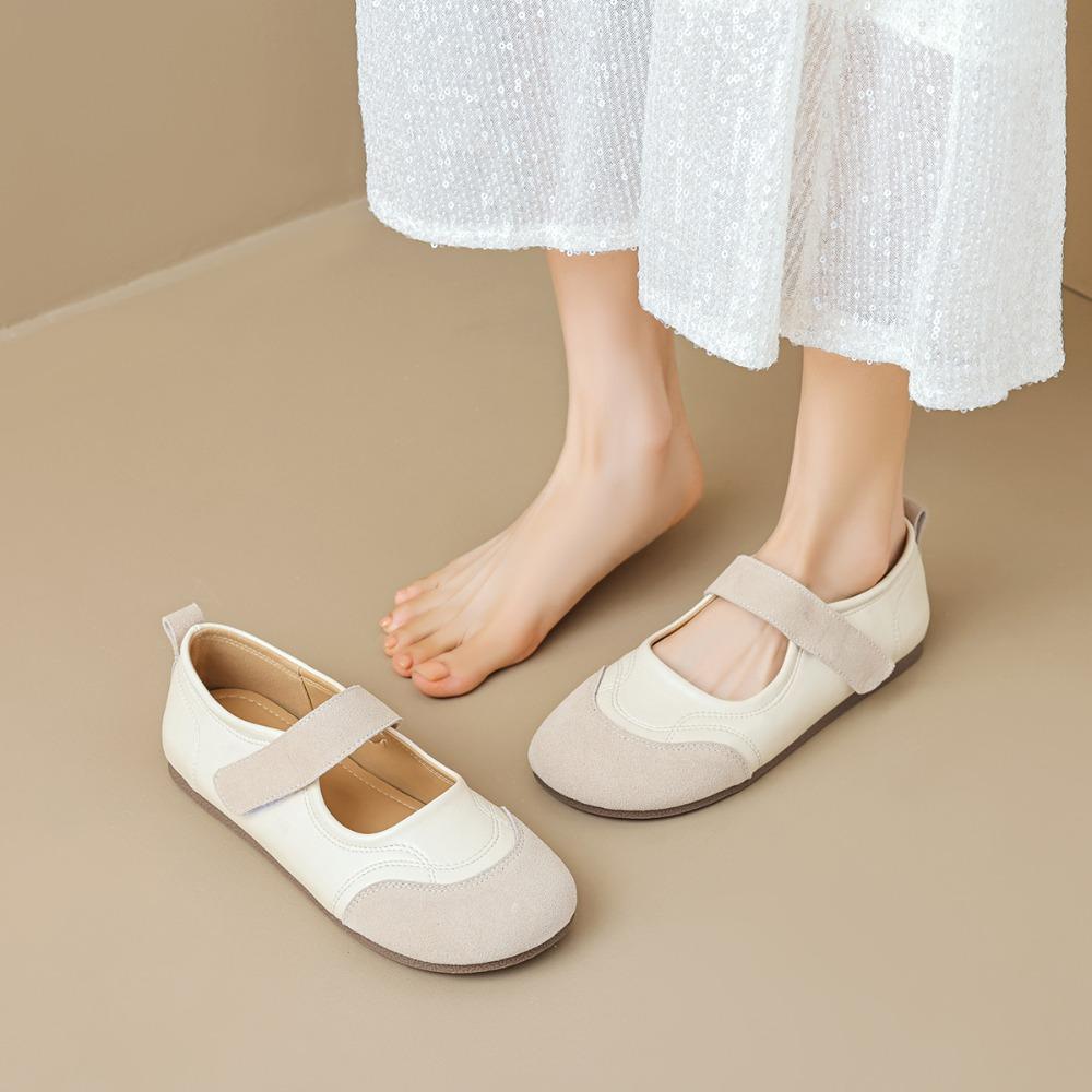 Women's Flats Leather Mary Jane Shoes Women's French Round Toe Flat Shoes Soft Sole Women's Shoes