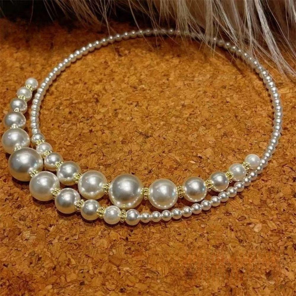 Asymmetric Pearl Beaded Necklace Elegant Women Neck Jewelry Exquisite Pearl Choker Necklace  Party