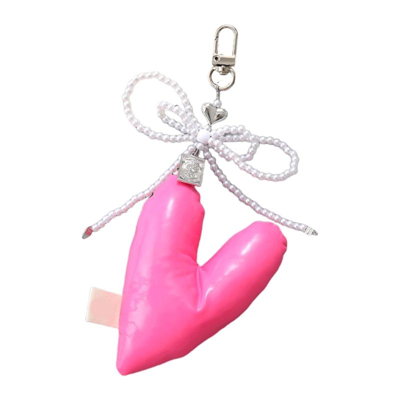

Elegant Beaded Keychain Phone Charm Unique Keyring Padded Heart Bowknot Bag Pendant Accessory for Purse Backpack Handbag горячий розовый