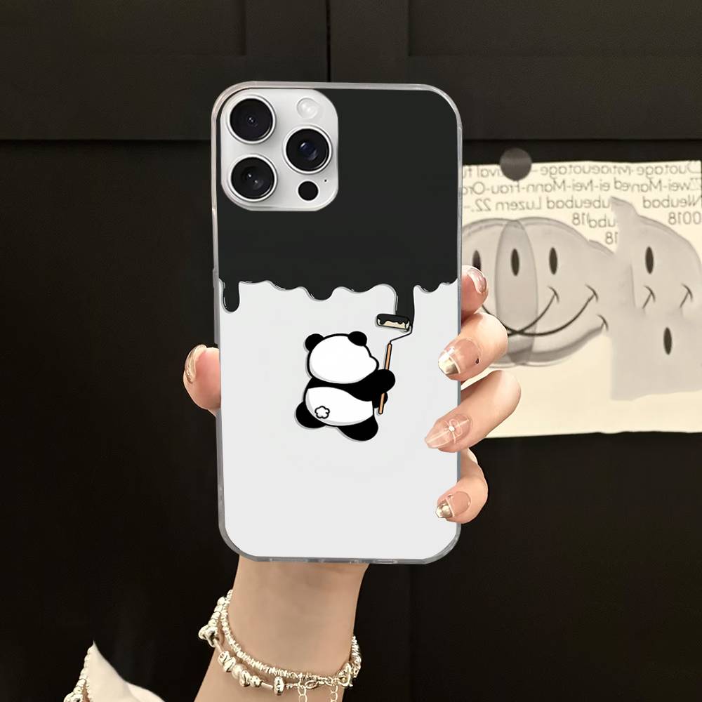 Anime Panda Water Ripple Phone Case For iPhone 17 16 11 12 13 14 15 Pro Max Plus Back Cover