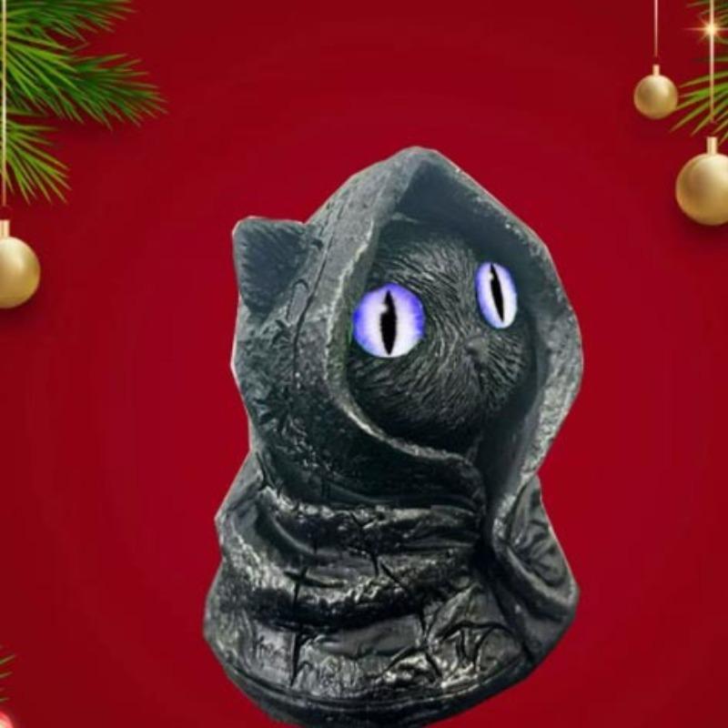 A Mysterious Resin Figurine of A Cat Wearing A Hat for Halloween