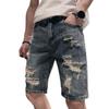 Sommer Ripped Holes Denim Shorts Mittelhohe Taschen Reißverschluss Knopfleiste Gerades Bein Knielange Herren Kurze Jeans Streetwear
