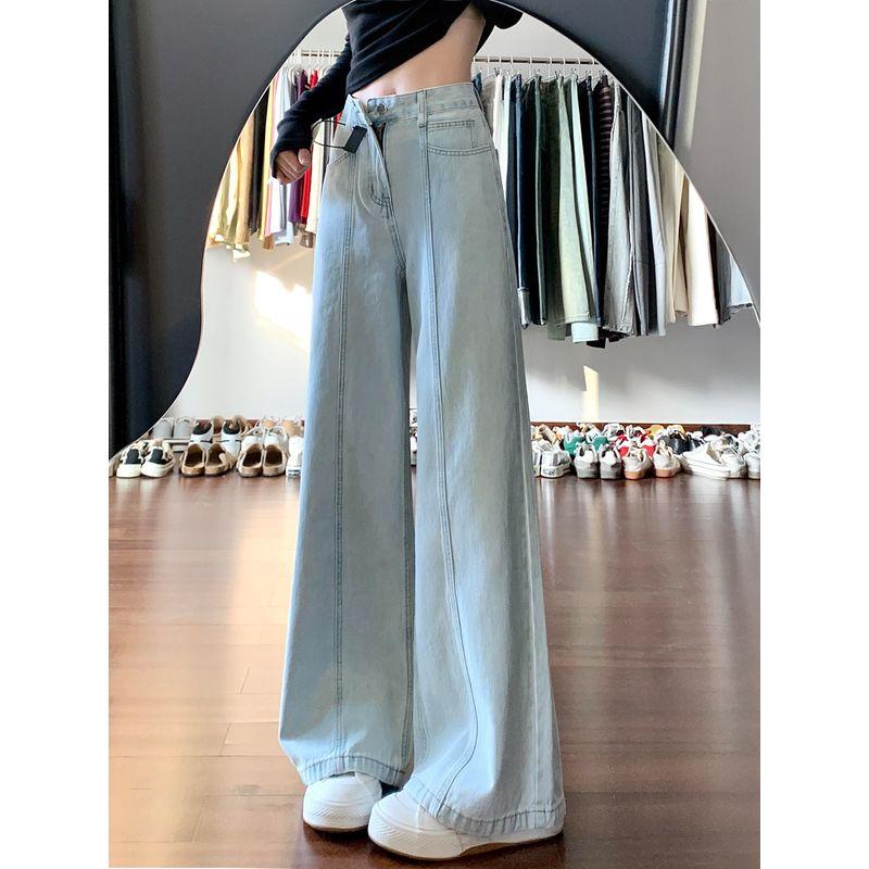 Light Blue Straight-Leg Jeans for Women, New Spring Model for Plus-Size Girls, High-Waisted, Slimming, Loose Wide-Leg Floor-Length Pants Light Blue 3XL