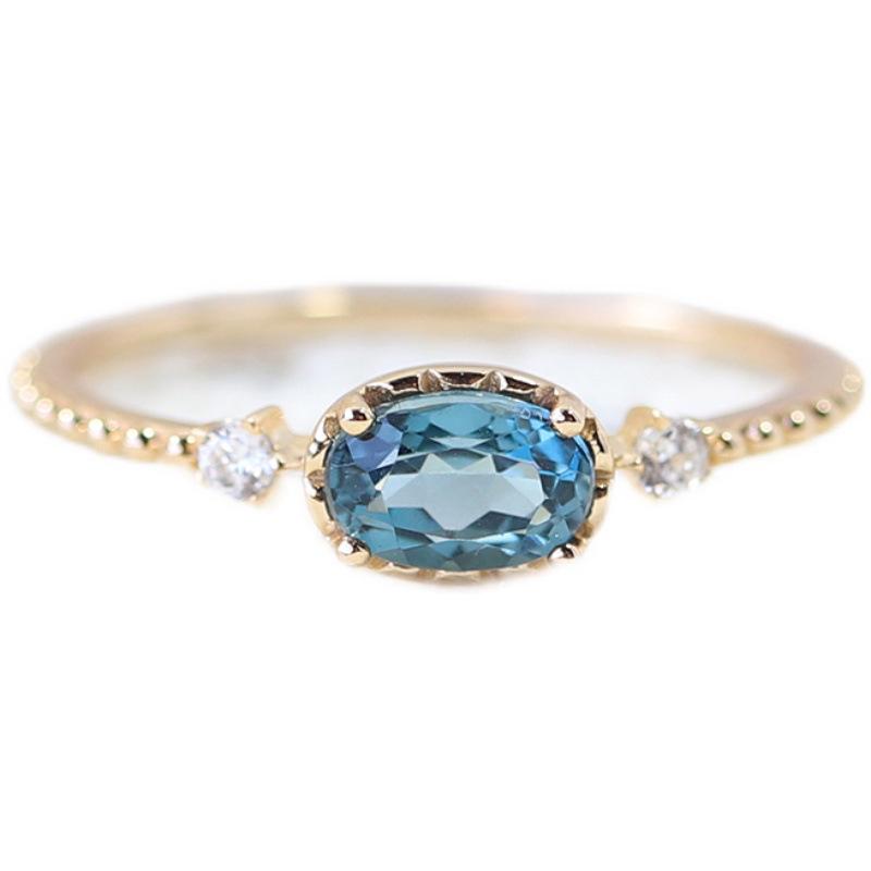 Smoky Topaz and Oval London Blue Sapphire Japanese Light Luxury Ring