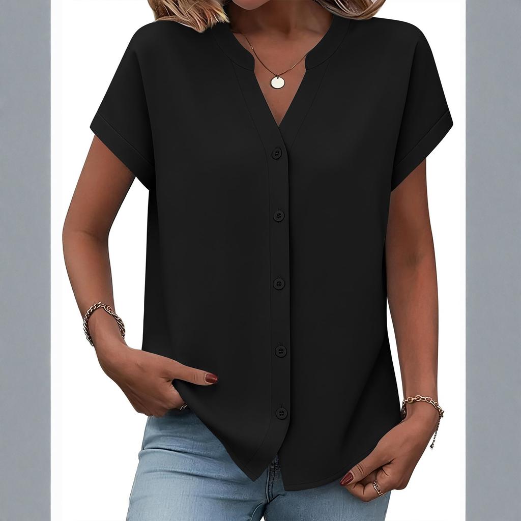 Button Down Shirts For Women Short Sleeve Tops V Neck Collar Blouses Business Casual