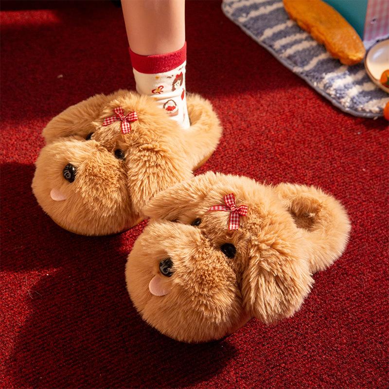 

Женские хлопковые тапочки с щенком 2025 новинка для дома в помещении зимние теплые нескользящие студенческое общежитие наступающие на дерьмо хлопковый моп 41 верблюд