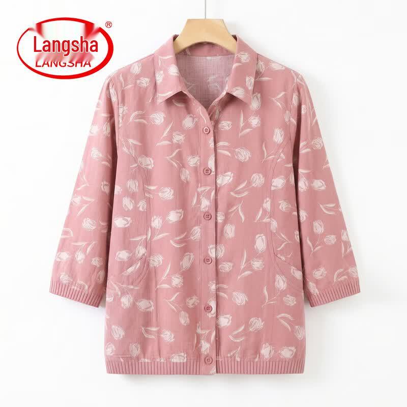 Women s Floral Print Seven-Sleeve Cardigan Top 2XL