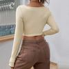 Women's Autumn and Winter New Slim V-neck Twist Fashion Sweater Ultra Short Long Sleeve Top