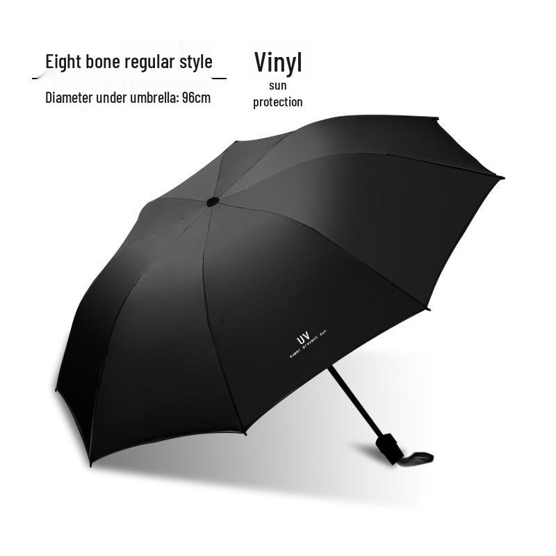 60-Bone Double-Rib Automatic Folding Umbrella: Black Sunshade & Rain Protection, Dual-Use for UV Sunscreen or Business Advertising.