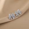 Zircon crystal bow stud earrings spring and summer new blue small fresh earrings fashionable versatile light luxury earrings