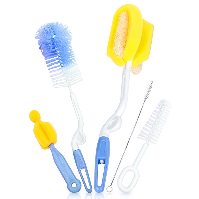 5Pcs Baby Bottle Brush Set Infant Nipple 360-Degree Rotating Clean Sponge Spout Cup Pacifier Straw Brush Kit Bottle Clean Tools