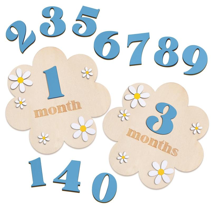 Dřevěné dětské měsíční milníkové karty Květiny Oboustranné Číslo Měsíc Dívky Chlapci Novorozenecké fotografické rekvizity Doplňky