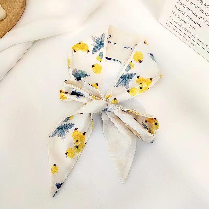 Small White And Tender Green Silk Scarf For Women, Thin Streamer, Headband, Hair Tie, Bag Decoration Long