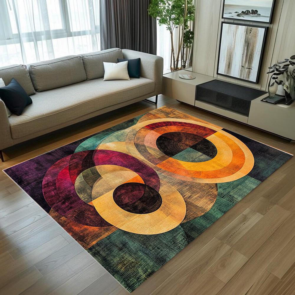Modern Abstract Geometric Circle Area Rug Non-Slip Durable Washable Floor Mat Decor Carpet for Living Room Bedroom Home Decor