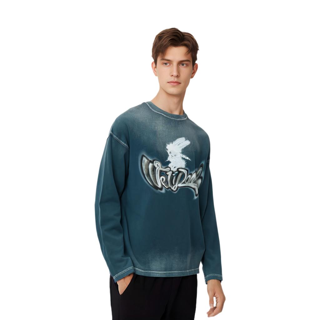 We11done Ss23 Logo Rabbit Print Crewneck Sweatshirt Unisex sweatshirt Blue WD-TT1-23-898-U-BL