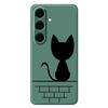 For Samsung Galaxy S24 FE Case Black Cat on the Wall Pattern Printing Straight Edge TPU Phone Back Cover