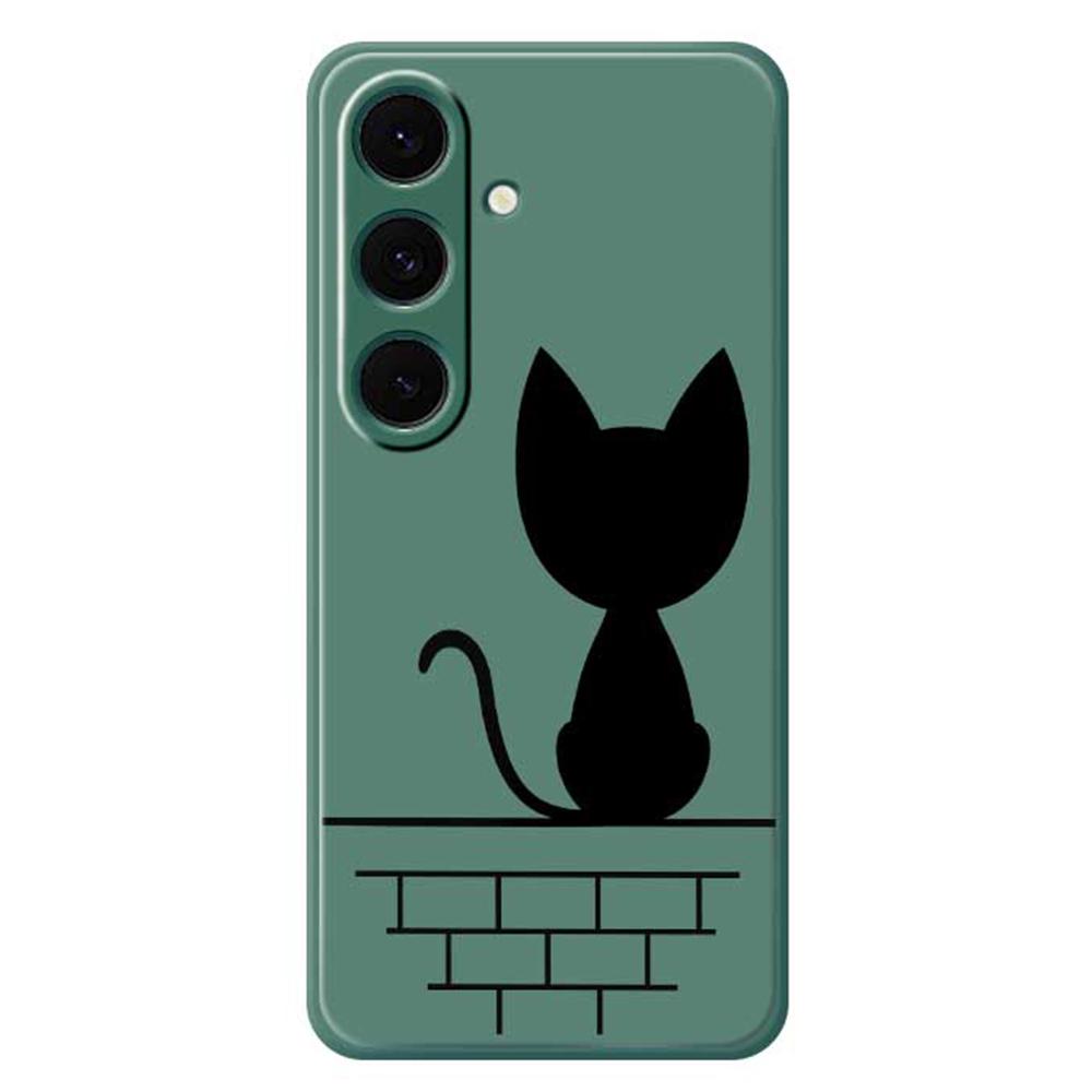 For Samsung Galaxy S24 FE Case Black Cat on the Wall Pattern Printing Straight Edge TPU Phone Back Cover