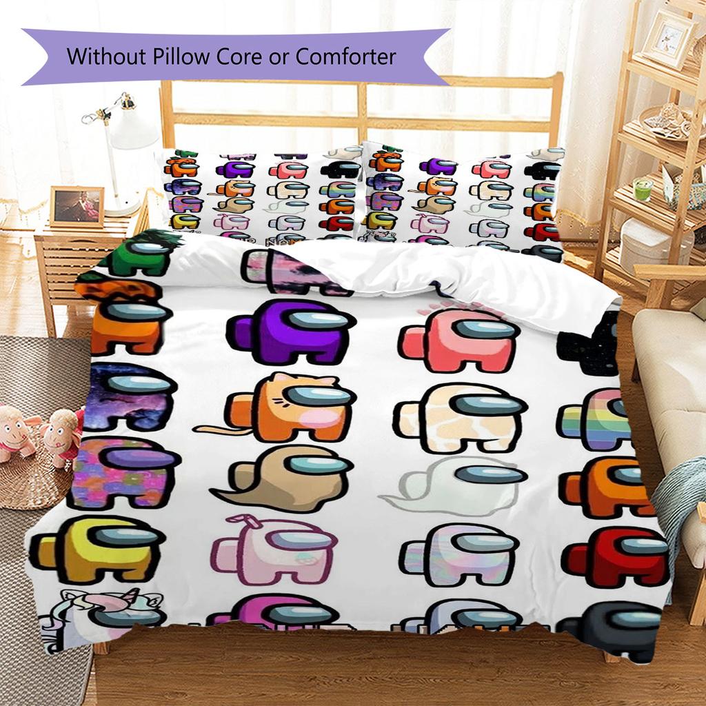 Among Us Custom Name Pattern Bedding,Quilt Set Quilt Cover Pillowcase Home Birthday Gift(1 * Duvet Cover + 2 * Pillowcase, Without Core)