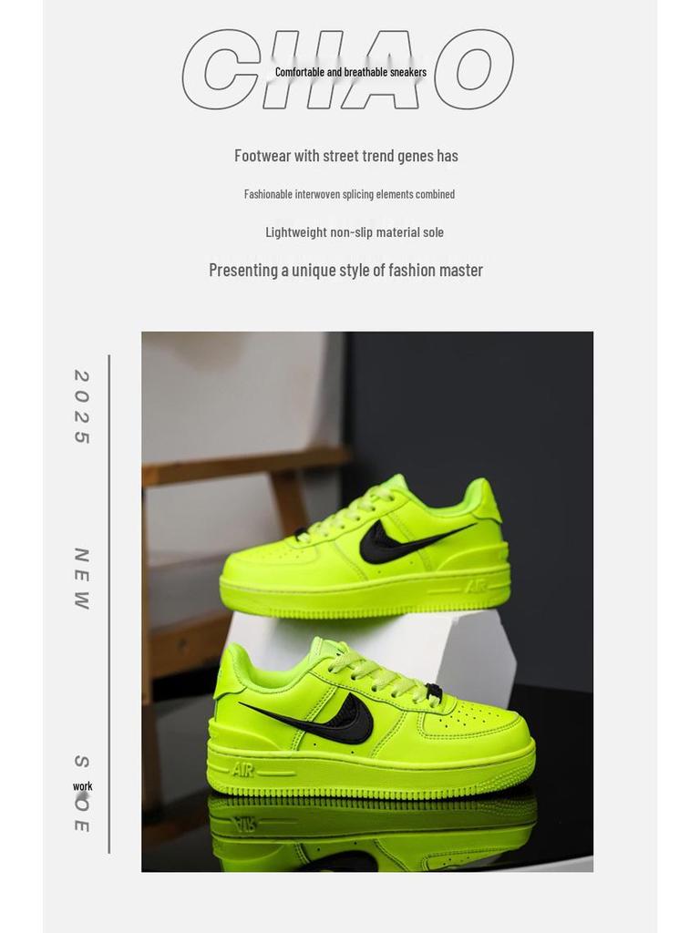 AJ Kinder Air Force 1 Skate-Schuhe, Neongrün, Damenmodell, Low-Top, AJ1.