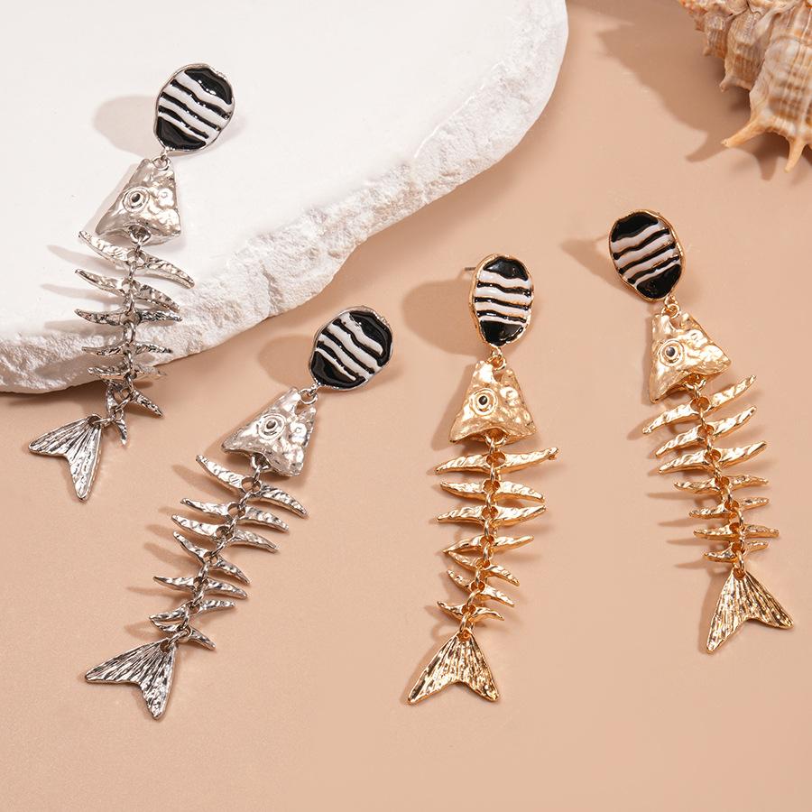 Drip Geometric Round Fish Bone Silver Needle Earrings Personality Exaggeration Niche Unique Earrings