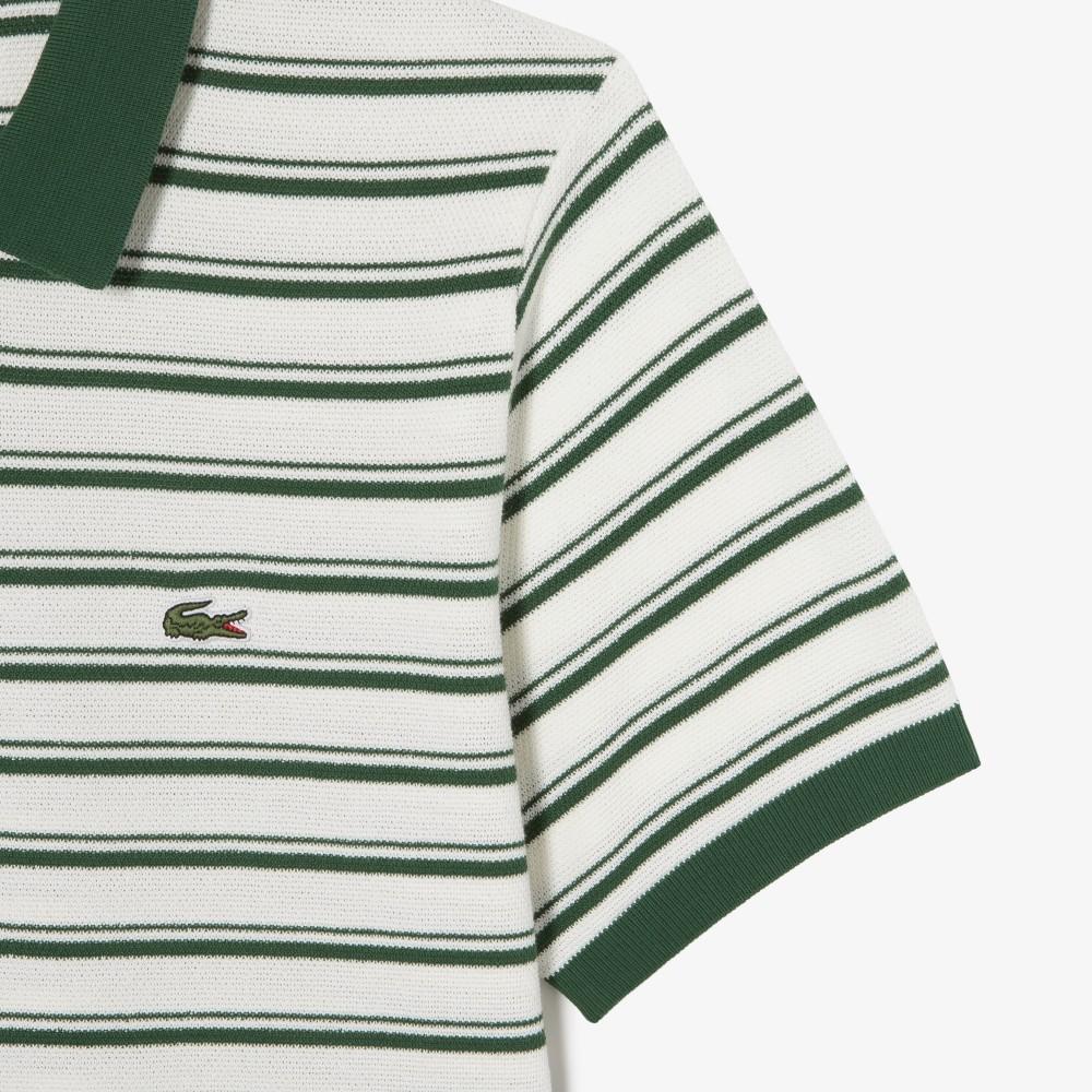 [lacoste] Men's Multi-Stripe Bouclé Mix Short-Sleeve Sweater Polo Shirt PH578E-56G132