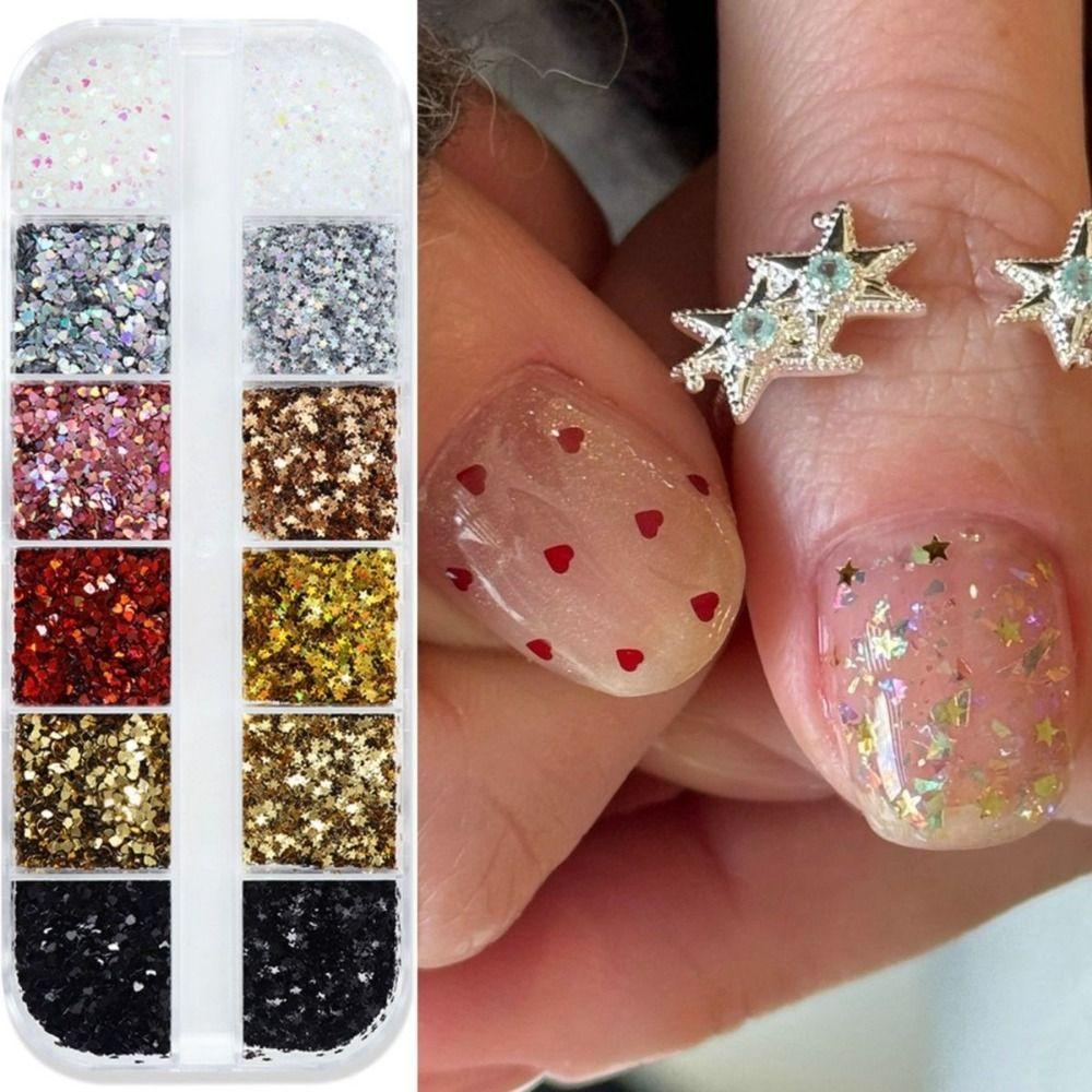 12-Grid Glitter Nail Art Decorations Colorful Nail Art Decorations  Nail Salon