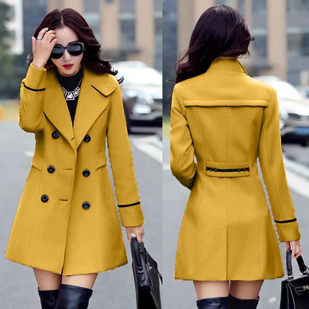 Women Wool Double Breasted Coat Elegant Long Sleeve Work  Fashion Jacket
