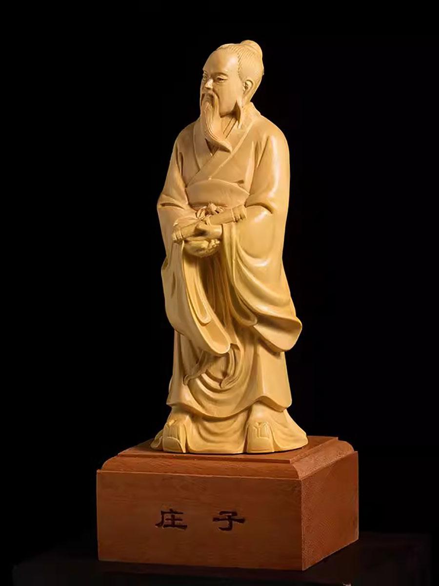 

Скульптура Чжуан-цзы, резьба по дереву, Чжуан-цзы, китайские исторические фигуры, ручная работа, маленькое украшение из цельного дерева, подарок для мужчин, 19 см светло-серый