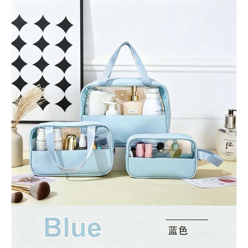 3-Piece Makeup Bag Set Large Capacity Waterproof PU Travel Organizer Transparent Design