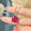 Fashion Light Luxury High Carbon Diamond Pigeon Blood Red Sugar Cube Pendant Perfume Bottle Design Sense Simple Red Corundum Necklace Women